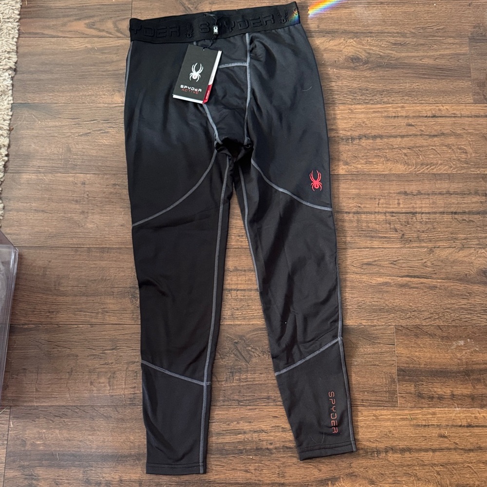 Spyder Black Compression Pants with Red Logo